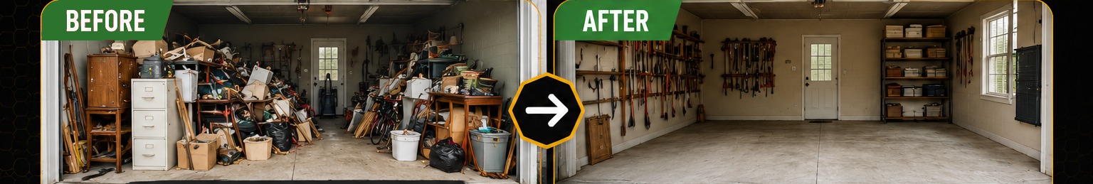 Garage cleanout before and after — JunkHive Pros